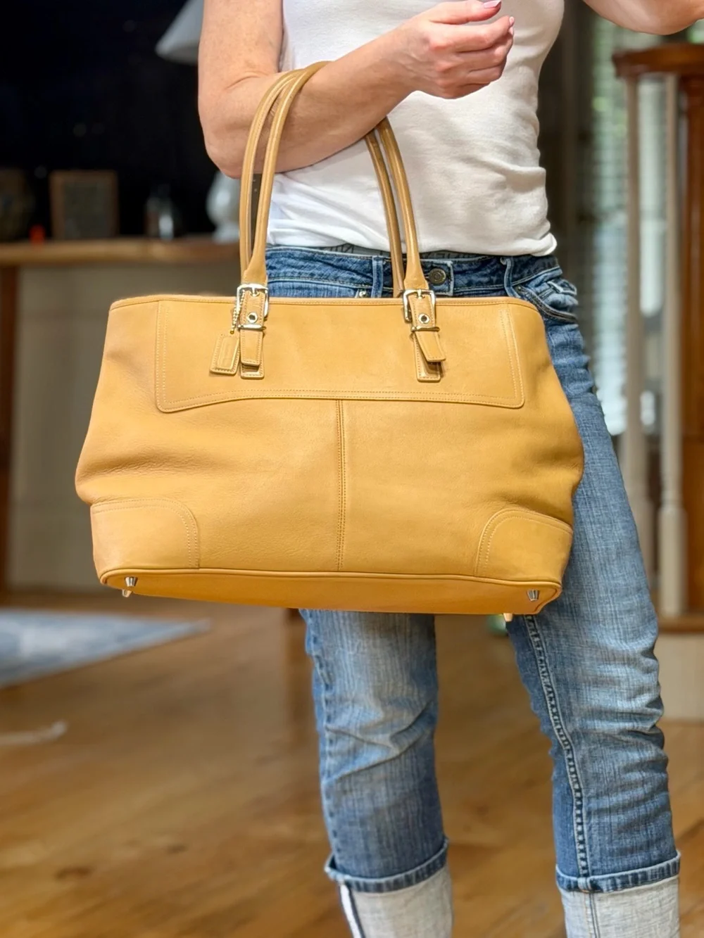 Coach Classic Y2K Vintage Hamptons Gallery East West Tote Leather Tan 2004 GUC